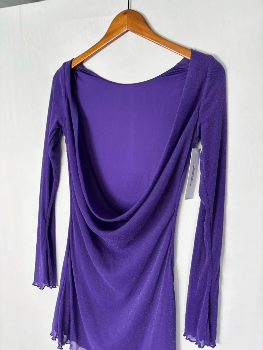 NEW Princess Polly Leshner Long Sleeve Mini Dress Purple Size 6 Shimmer Low Back